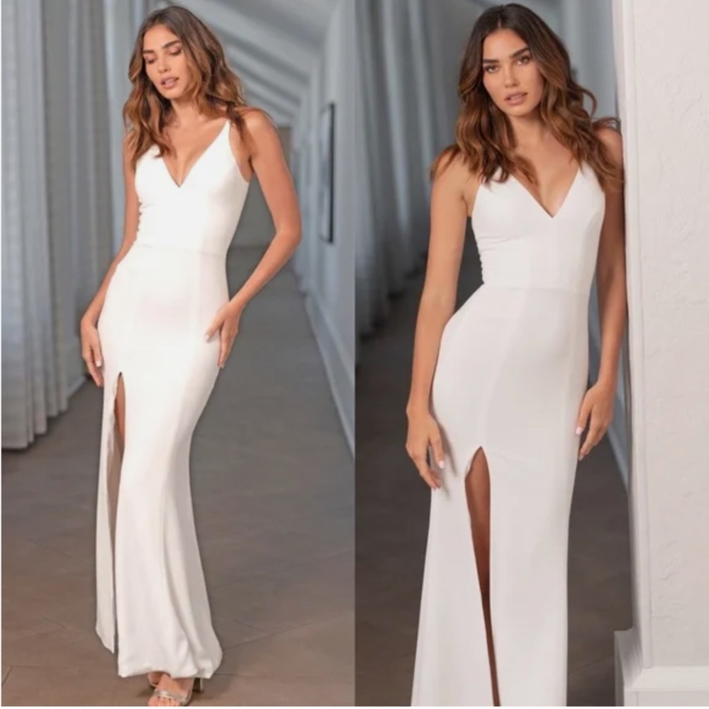 NEW Anthropologie DRESS THE POPULATION Off White IRIS Front Slit Crepe GOWN